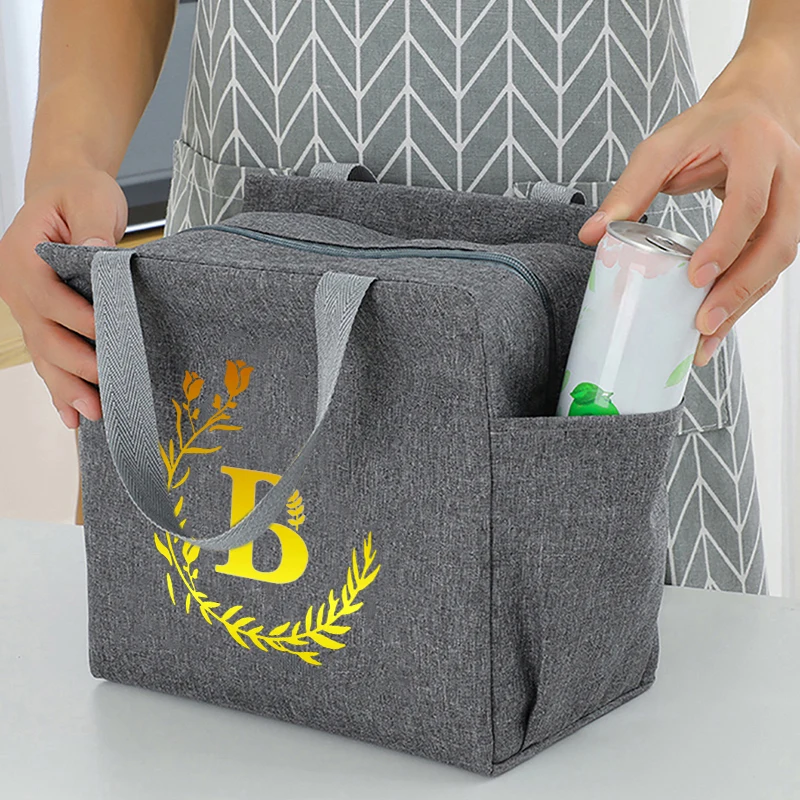 Cooler bag lunch bag new design letters pattern thick foil lining portable for picnic office large capacity side pocket