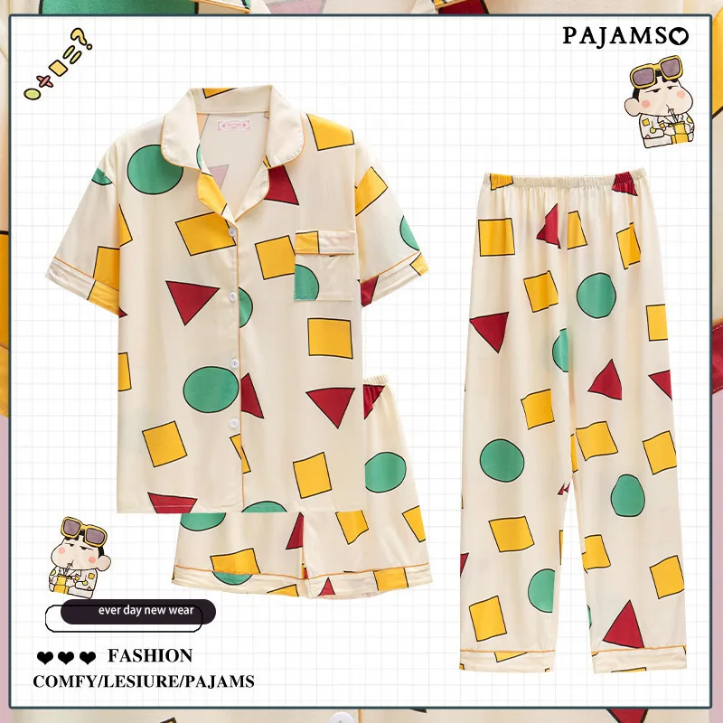 2024 MINISO Crayon Shin-chan Loungewear 3pcs Set Disney Stitch Spring/Summer Short Sleeve Pajamas 3pcs Pooh Bear Loungewear Set