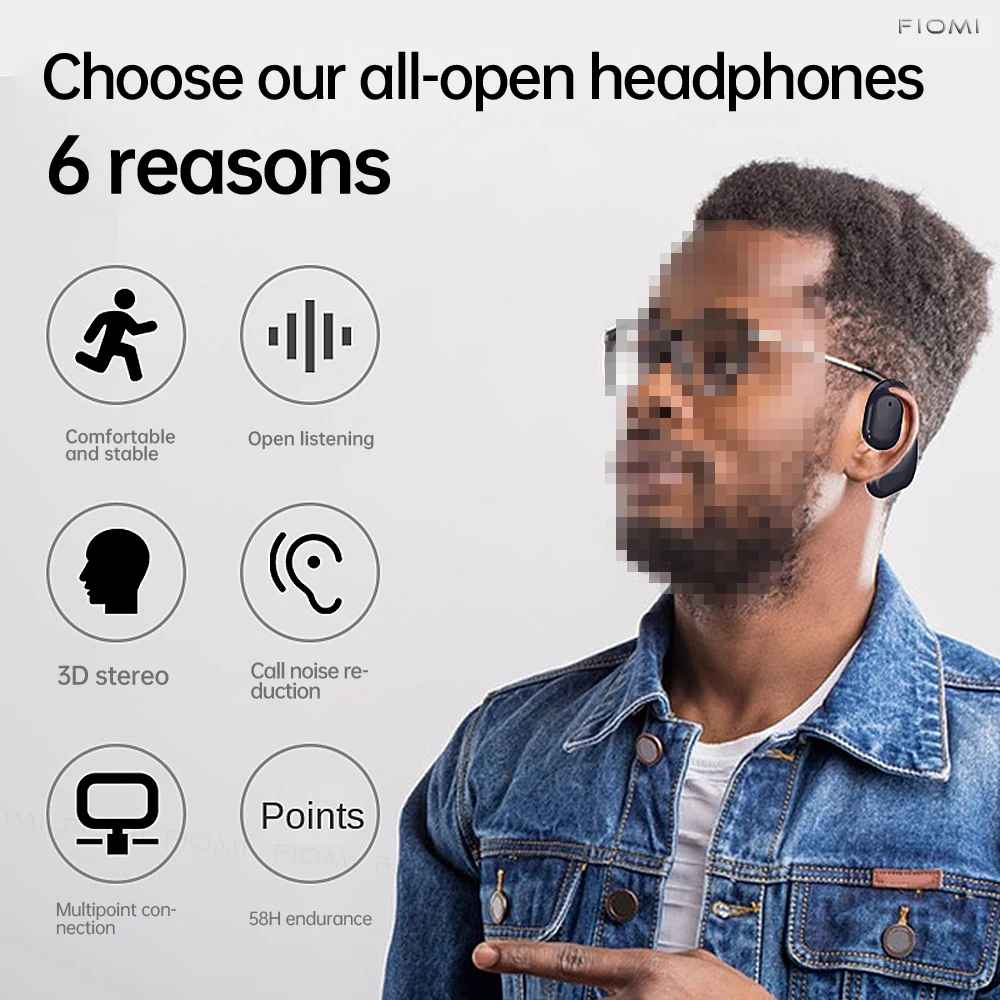 FIOMI Hanging ear type Earphones Earbuds With Mic Touch Control For Sports And Running,TWS BT5.3 Ear Buds With LED charging box