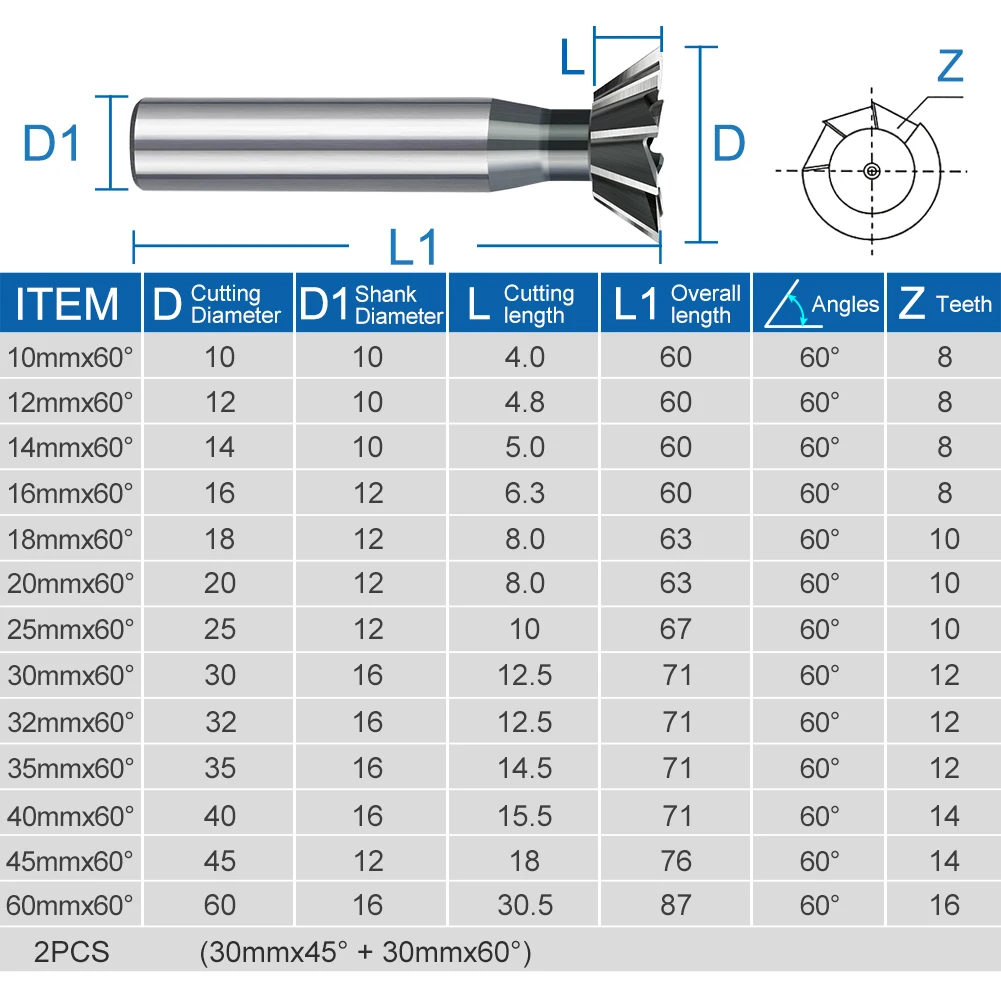 Hampton Fresa a coda di rondine 45 55 60 gradi HSS Frese in acciaio ad alta velocità Macchina CNC Punta del router Taglierina in metallo Strumento per scanalatura