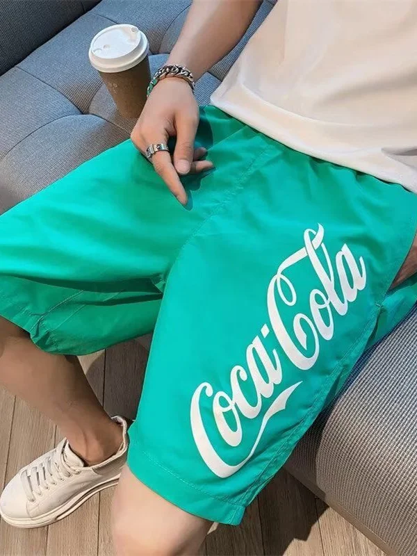 

Мужская летняя тонкая пляжная одежда из пяти частей из ледяного шелка, повседневная свободная посадка, прямые брюки с принтом, молодежная модная верхняя одежда для отдыха...