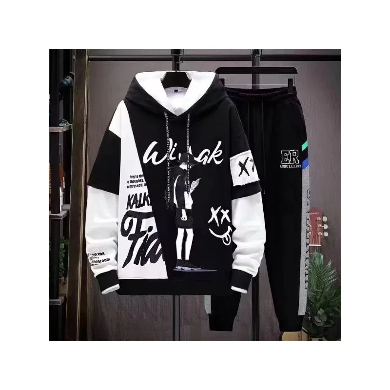 

Осенний корейский мужской комплект с капюшоном и 3D-принтом 2025 года, незаменимый вариант для повседневного спортивного стиля