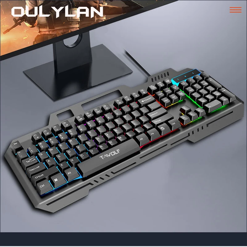 Keyboard 2024 New T16 Game Keyboard Iron Plate Colorful Glowing USB Wired Keyboards Home Desktop Computer Accessories