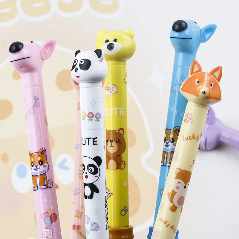 24 pcs/lot Creative Animal Standing Gel Pen Cute 0.5mm Black Ink Neutral Pens For Writing Office School Supplies