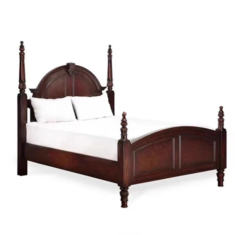 American pillar bed Victorian French European retro bedroom solid wood bed villa model room carved furniture