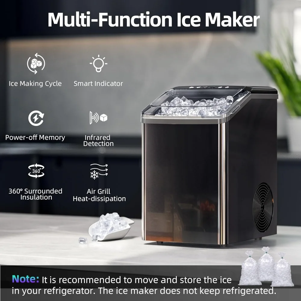 HAOYUNMA Kostkarka do lodu na blat, 40lbs/24H Przyjazna dla zębów miękka maszyna do żucia Pebble Ice Machine, samoczyszcząca z rurką spustową