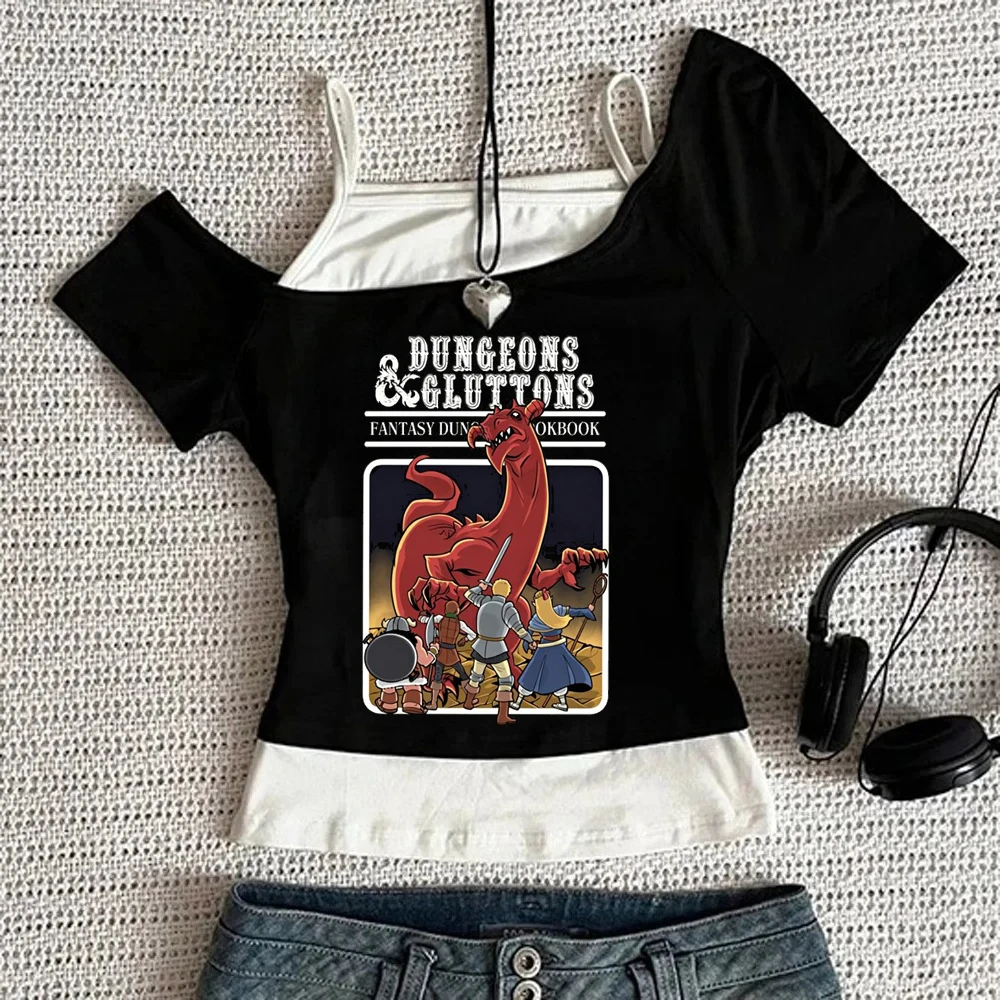 Ddlicious in Dungeon cropped top shoujo kawaii jojifuku alternative  shirt gyaru 2000s grunge funny japan