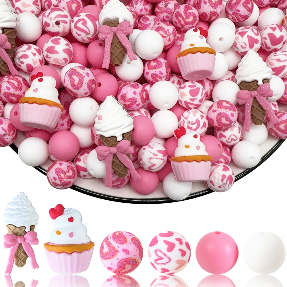 25/32/44PCS Dessert Ice Cream Silicone Bead Set, Perfect for DIY Handmade Crafts Such as Keychains, Necklaces, Bracelets, Etc