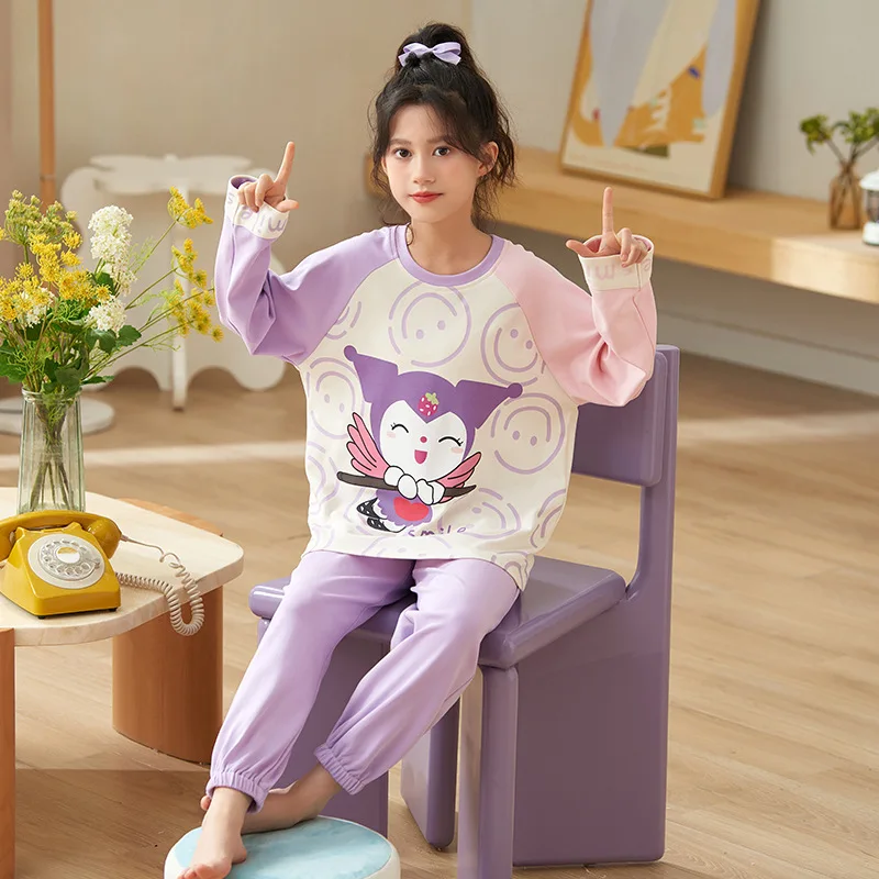 

Hellokitty Sanrios Pure Cotton Cartoon Nightwear Homewear Sleepwear Suit Kuromi Kawaii Anime Children Autumn Parent-Child Pajama