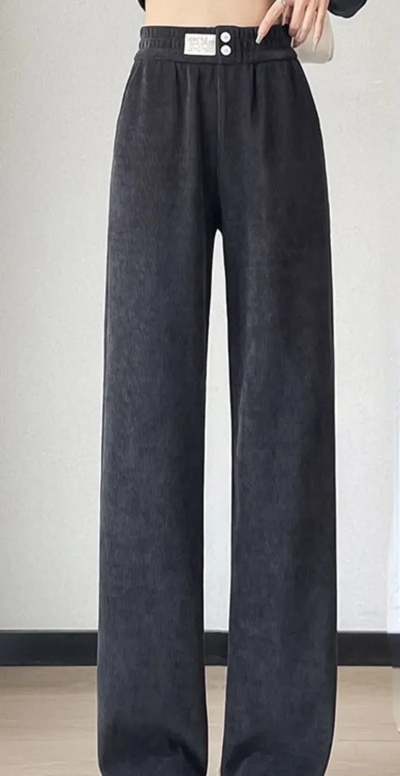 Korean Casual Women Long Thick Pants Autumn Winter High Waist Wide Leg Pants Thicken Female Straight Long Pants Y2k Trousers