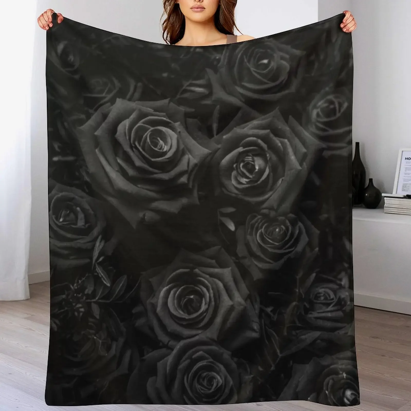 

Black rose Throw Blanket Soft Home Decor Blanket for Couch Bedroom