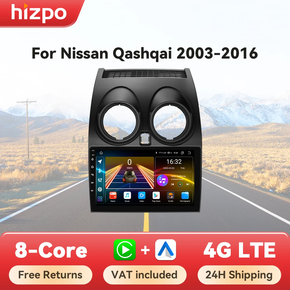 Hizpo 2 din Android 13 Radio For Nissan Qashqai J10 2006 - 2013 Carplay 4G Multimedia GPS 2din Autoradio Smart Car Systems WIFI