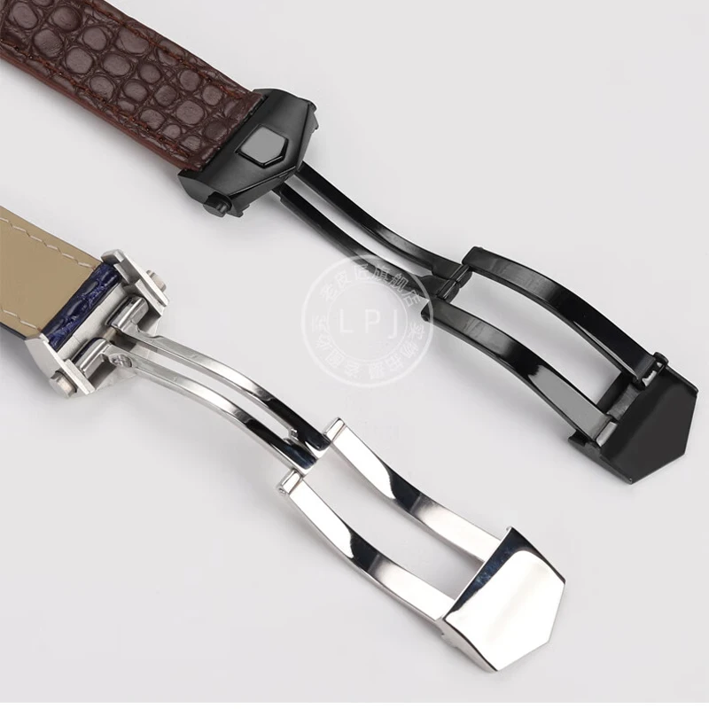 Black Brown Blue crocodile skin Folding Buckle Strap for TAG Heuer Watchband Kalela Heritage Monaco cowhide Bottom Strap 20/22mm