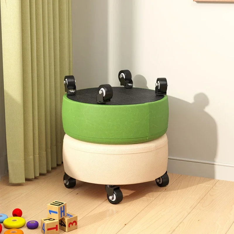 Portable High Elastic Sponge Wooden Stool ChildFriendly Bench with Universal Wheels, WearResistant Convenient Seating Solution