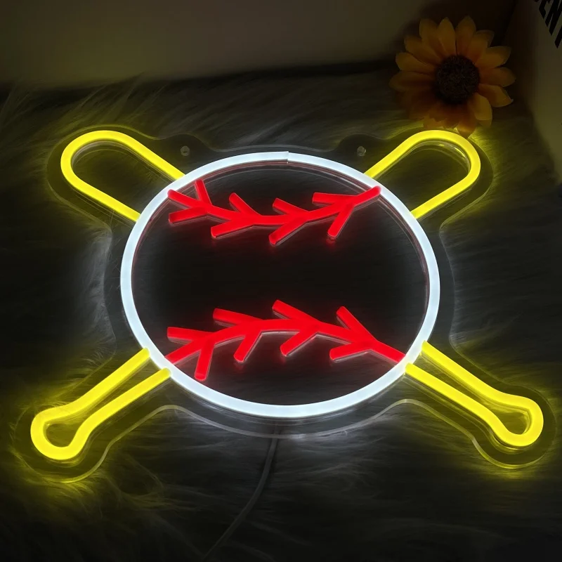Luces de neón de béisbol, adecuadas para bares deportivas, espacio en el hogar para fanáticos de los deportes, escenas de juegos, etc., fuente de alimentación USB, interruptor regulable