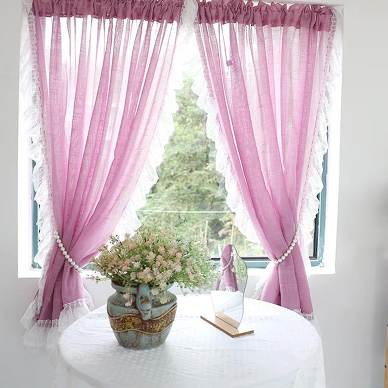 European Green Purple Sheer Curtains for Living Room Bedroom Sweet Lace Short Curtain for Kitchen Bathroom Closet Window Decor