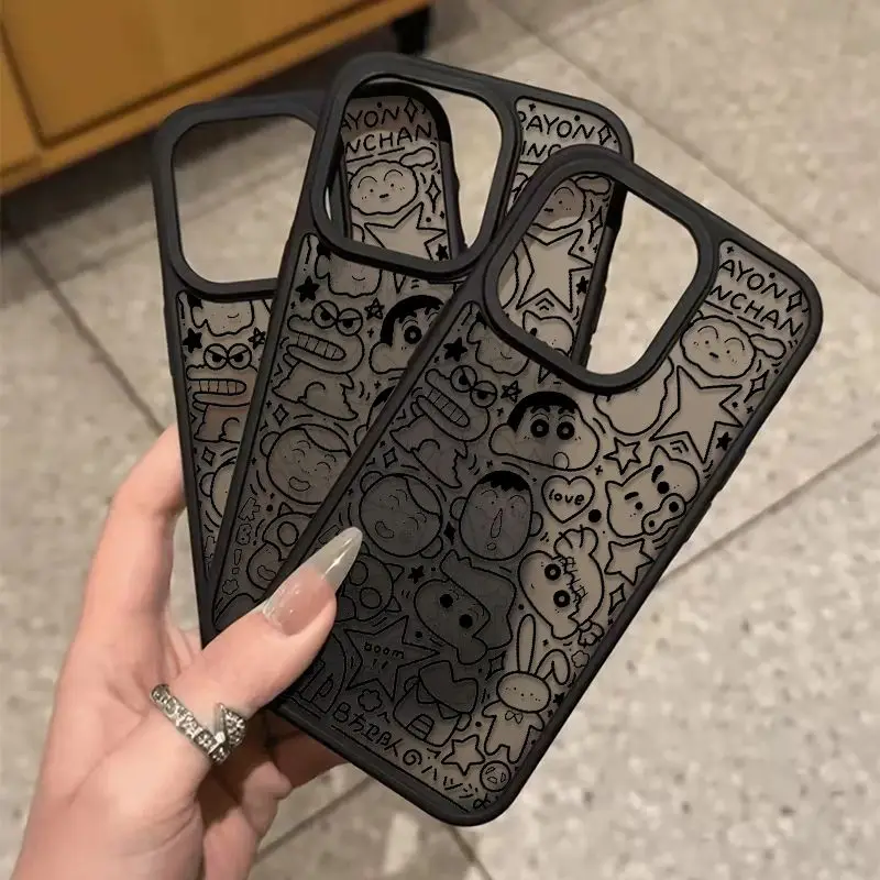 Kawaii تلوين شين تشان الكرتون جراب هاتف آيفون 11 12 13 14 15 16 برو ماكس 16E XS X XR 7 8 زائد SE غطاء ناعم