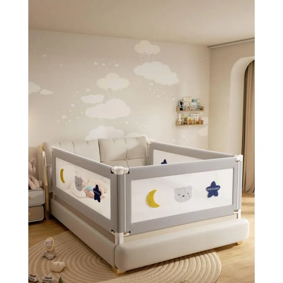 

Защитный барьер для кровати для малышей, усиленный, 74,8 дюйма, для кроватей Twin, Full, King, с регулировкой по высоте, очень высокий.