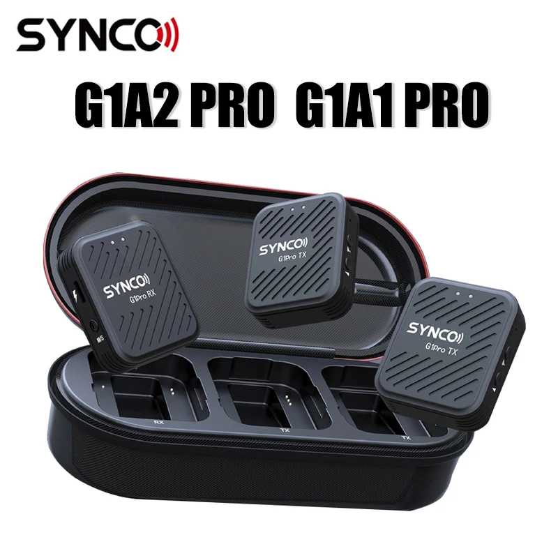 SYNCO G1A2Pro ميكروفون لافالير لاسلكي 150 متر ميكروفون ذو طية صدر السترة بدون ضوضاء مع صندوق شحن للهاتف الكاميرا