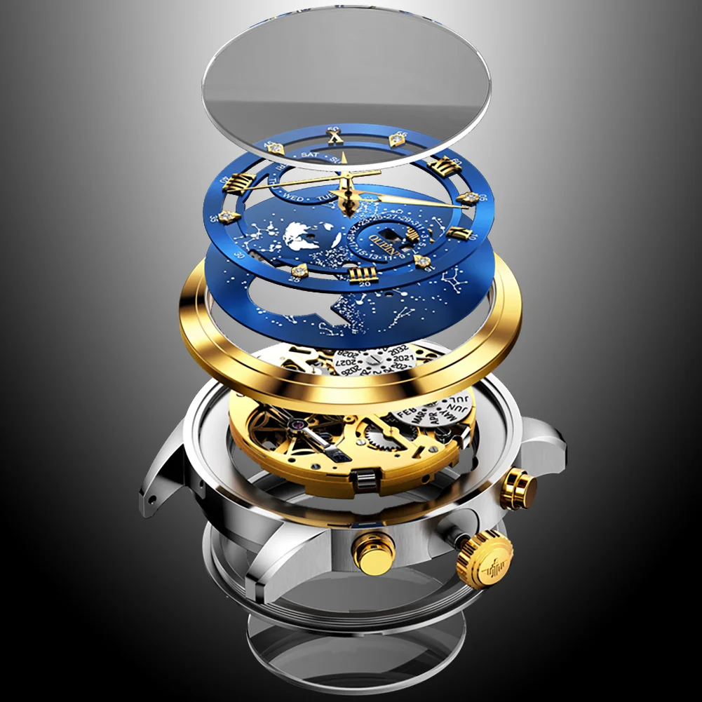 OUPINKE 3255 reloj para hombre Tourbillon de negocios de lujo reloj mecánico automático 50M reloj impermeable esfera de cielo estrellado regalo gratis