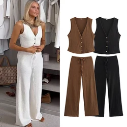 TRAF Sets Autumn Women's 2024 New 2-piece Fashion Slim V-neck Elegant Young Women's Sets Chic Street Pants Set