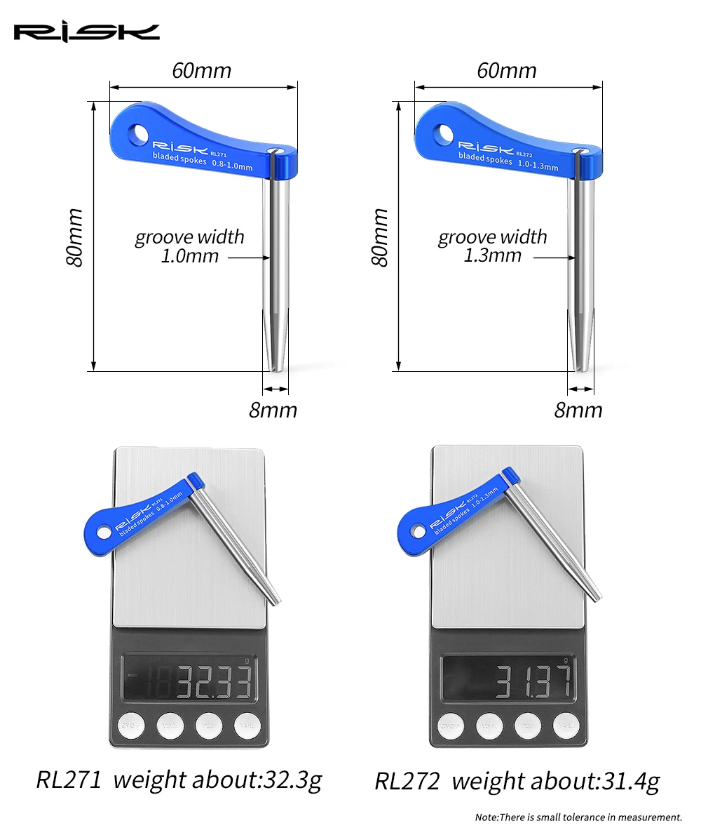 RISK Rennrad-Speichenschlüssel mit Klingen, Befestigungswerkzeughalter, Seers, Fahrrad-Flachspeichen, Felgen-Einstellwerkzeug für 0,8 mm bis 1,3 mm Speichen – Detail 2