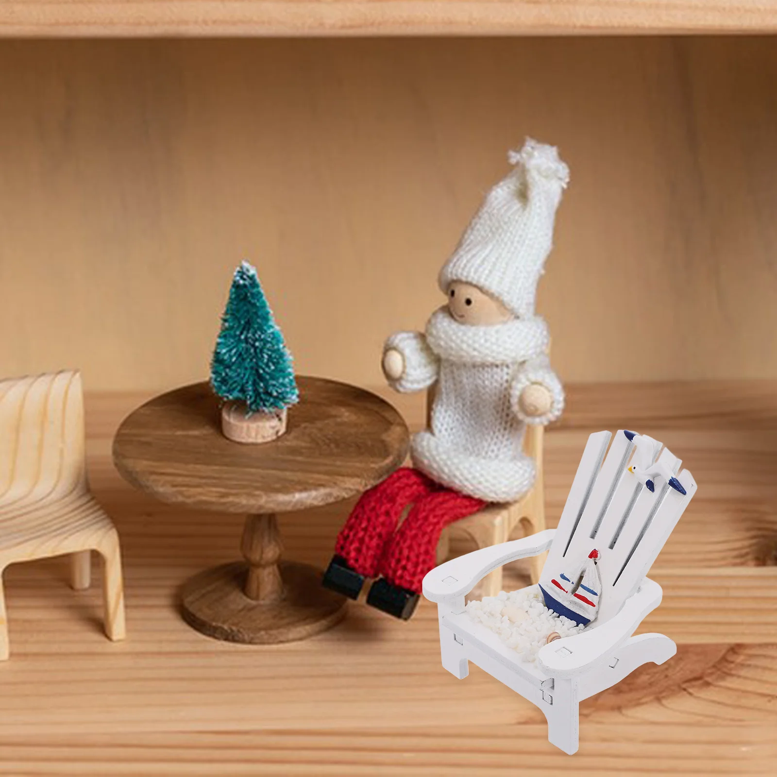 

2Pcs Mini Beach Chair Ornaments Mediterranean Style Wood Decor for Home Office Desk Kids Room Decoration Playhouse Garden