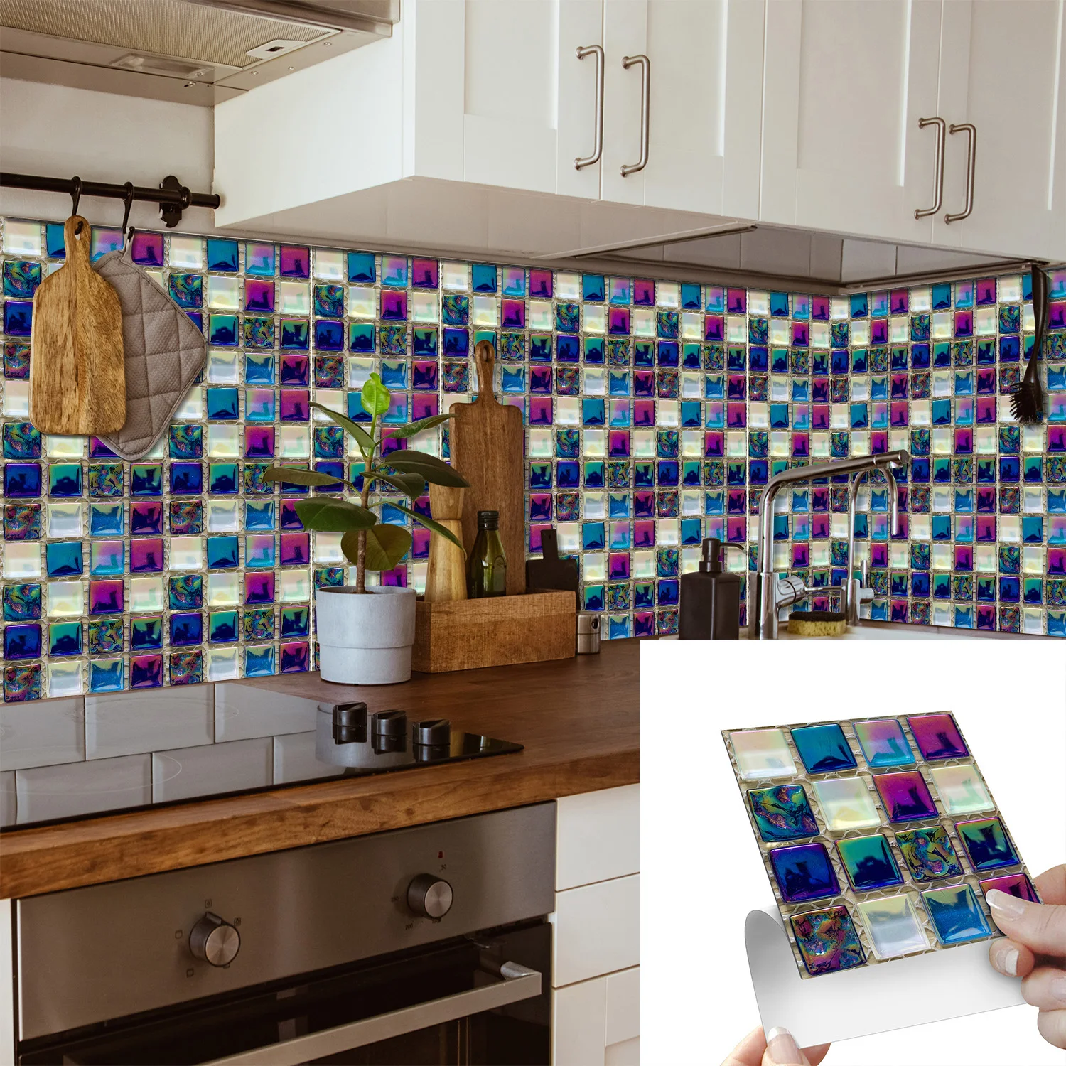 50pcs 3D Waterproof Self-Adhesive Mosaic Tile Wall Stickers, Easy to Install, Suitable for Kitchen Bathroom and Home Decoration