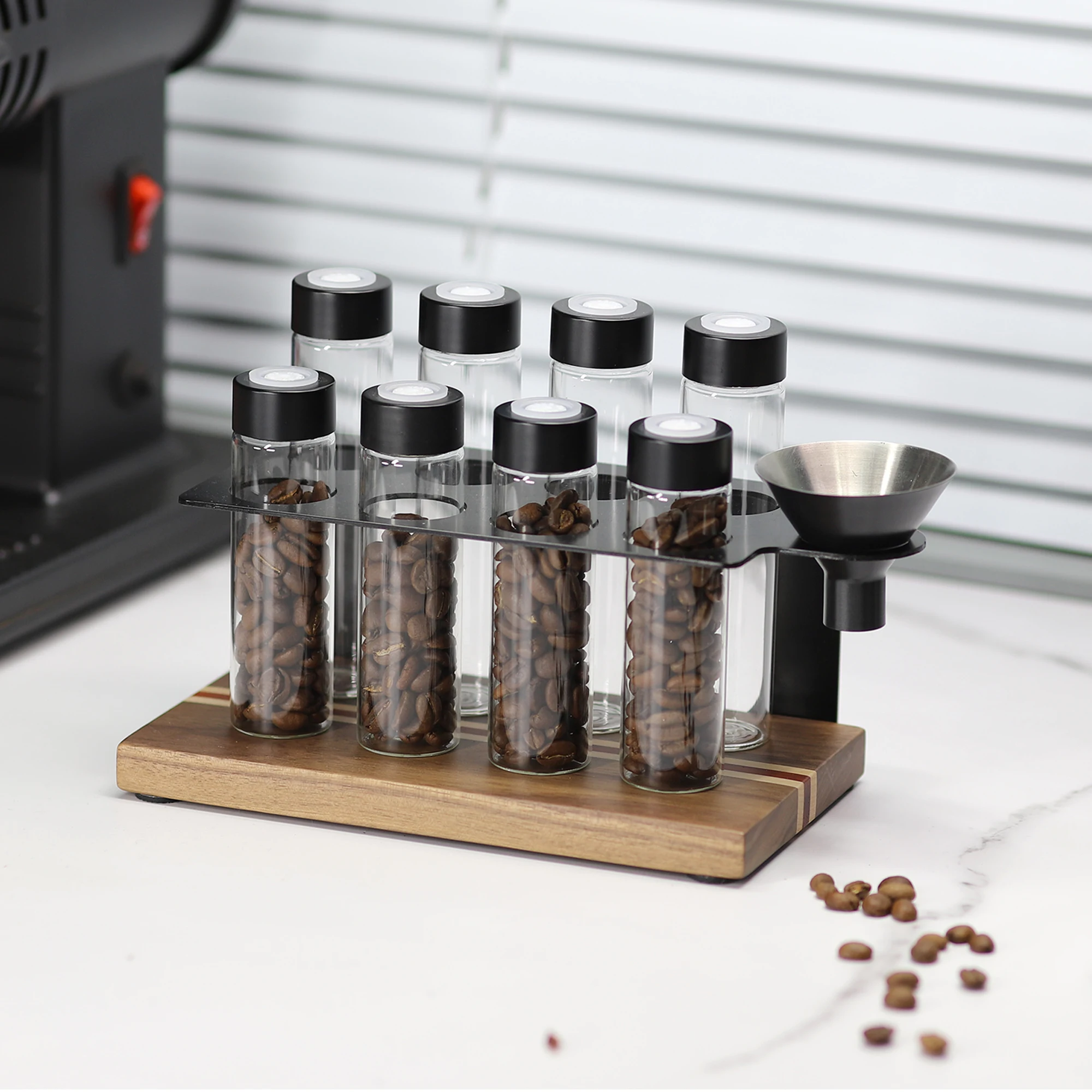 Coffee Beans Storage Container Display Rack Walnut Tea Tube Bottle Glass Espresso Coffee Accessories Tool Barista Coffeware Sets