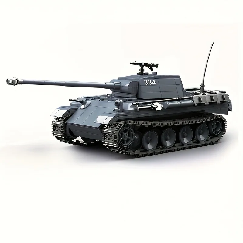 Modello classico di blocchi di costruzione di carri armati girevoli di tipo cingolato, blocchi di costruzione impilati, collezione di blocchi di regali per le vacanze