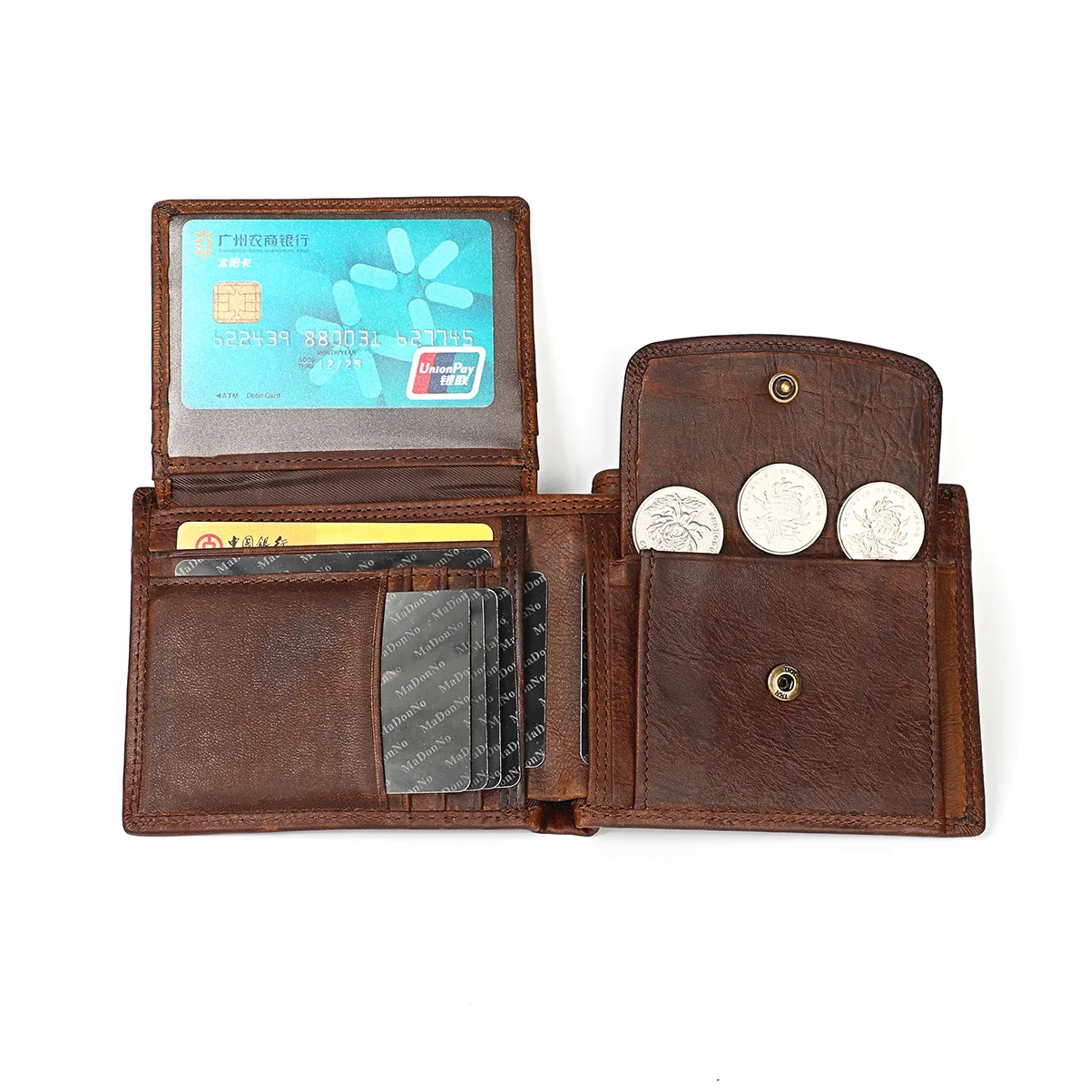 Vintage Men Short Wallet Crazy Horse Leather Men's Wallet Custom Order Genuine Leather Dollar Wallet Horizontal RFID Wallet