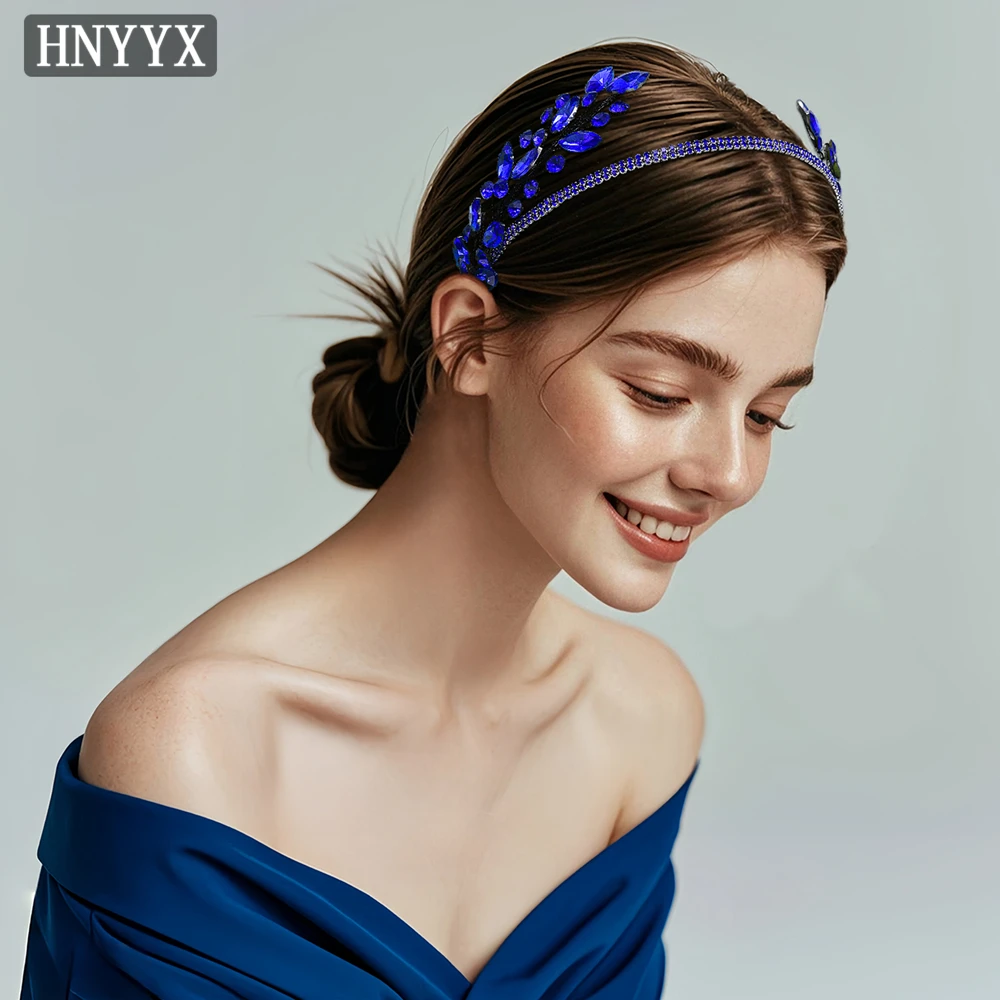 HNYYX-Diadema de cristal elegante para mujer, accesorios para el cabello con diamantes de imitación azules, tocado de dama de honor, joyería de regalo, Tiara A229