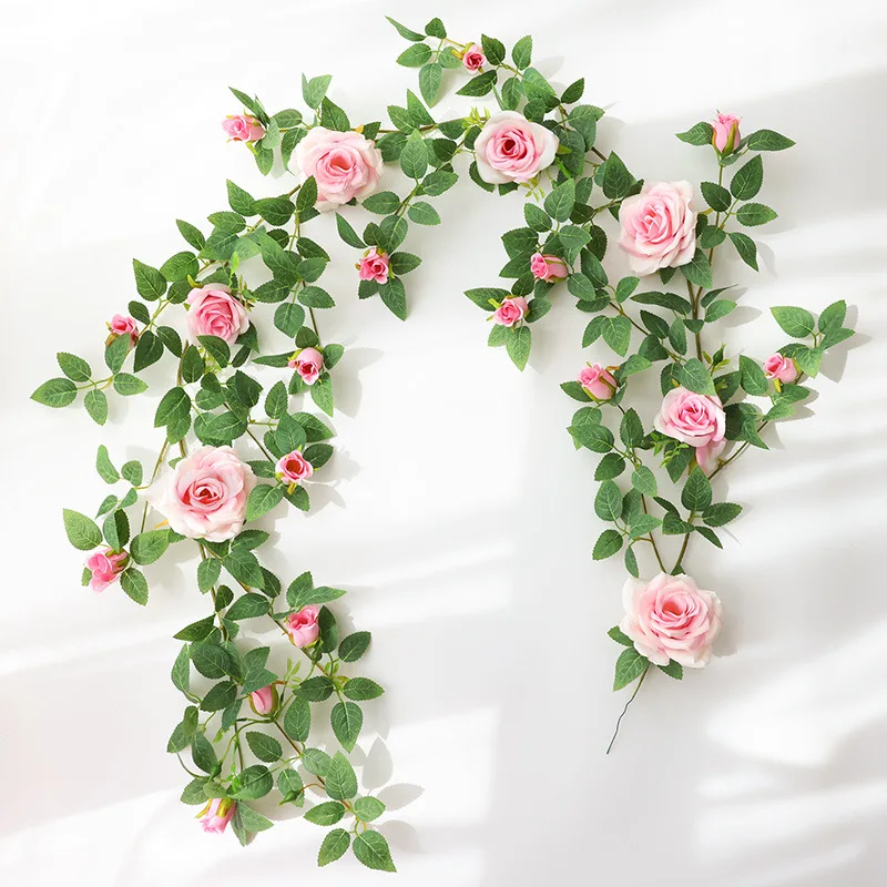 

Simulation Rose Flower Rattan Vines Artificial Ivy Wedding Party Wall Hanging Garden Indoor Balcony Courtyard Decor Green Plants