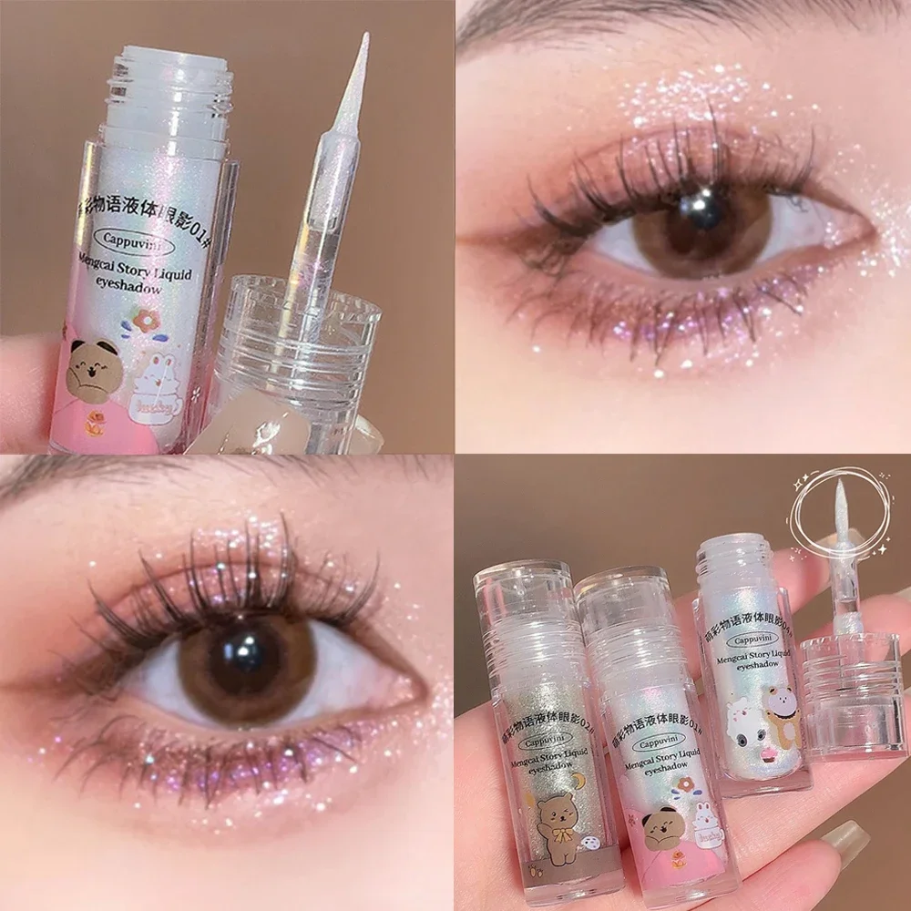 Lápiz Delineador de ojos líquido de diamante con lentejuelas impermeables, sombra de ojos brillante, Rosa plateada, brillo, gusano de seda, herramientas de maquillaje