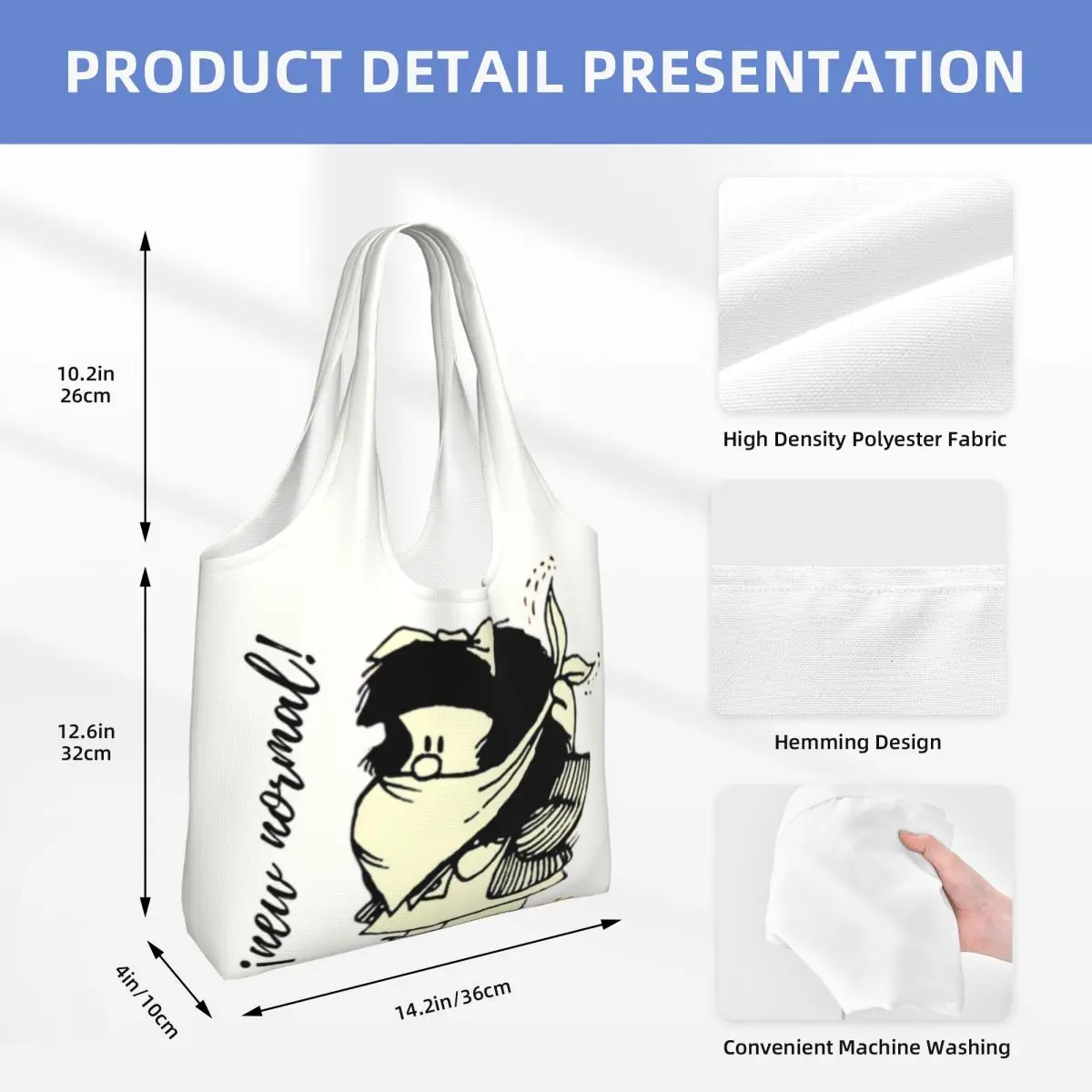 Custom Fashion Printed Quino Mafalda Shopping Tote Bag Washable Canvas Shoulder Shopper Funny Manga  Bags Handbag