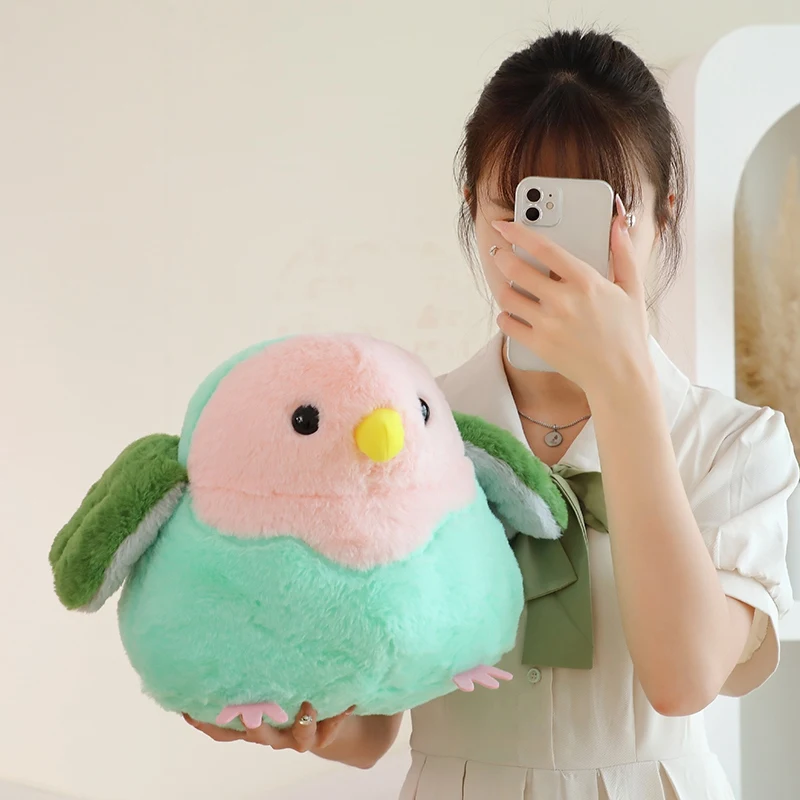 Kawaii Round Fat Parrot Plush Doll Pillow High Quality Blue Green Parrot Bird Plush Toy Home Decor Birthday Gifts For Girls Boys