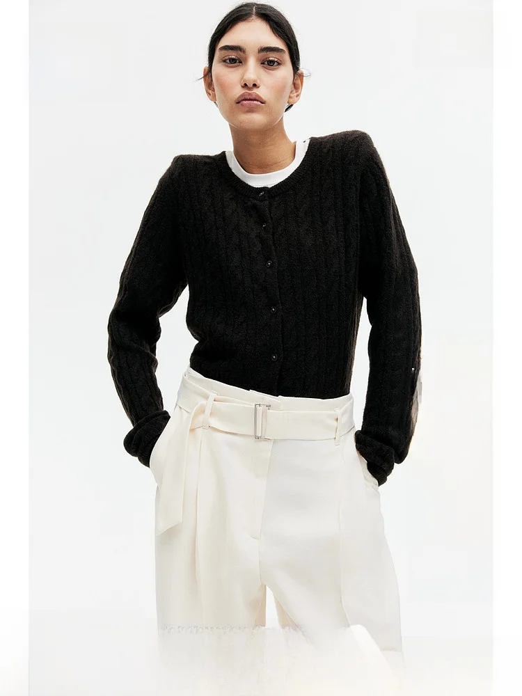 

H&M Summer Women's Fashion Casual Pants with Wide Belt 1271009 Elegant Trousers for Ladies Spring Collection