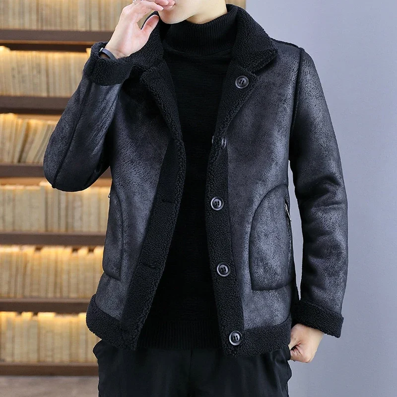 Men Winter Faux Fur Coat Vintage Double Sided Oversized Jacket 4xl 5xl Thick Velvet Cotton Faux Leather Jacket Windbreaker Boys