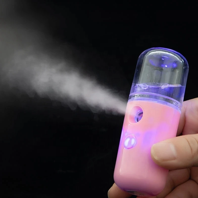 Humidificador portátil de reposición de agua Nano, humidificador de pulverización de mano con carga USB, adecuado para viajes de oficina (rosa)