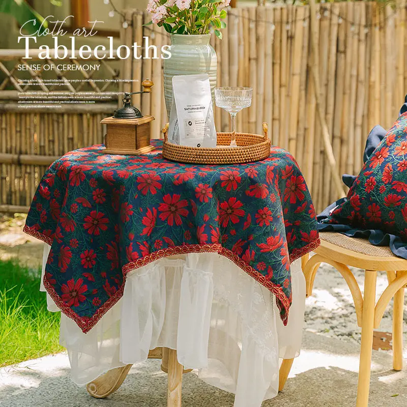 American retro courtyard round table cloth art home living room round dining table table cloth outdoor garden balcony coffee tab