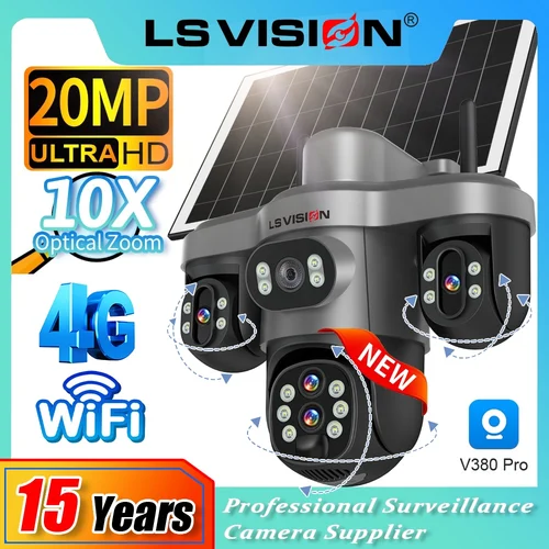 LS VISION V380 Pro 4 lentes 10X Zoom óptico cámara Solar al aire libre 20MP 3 pantallas 4G Wifi cámaras de seguridad seguimiento automático CCTV Cam