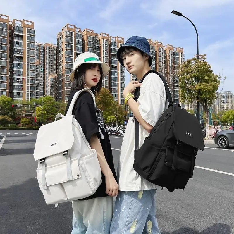 High Capacity Nylon Backpack for High School Students Japanese Style Flip Cover Computer Bag Unisex Street Fashion College Wind