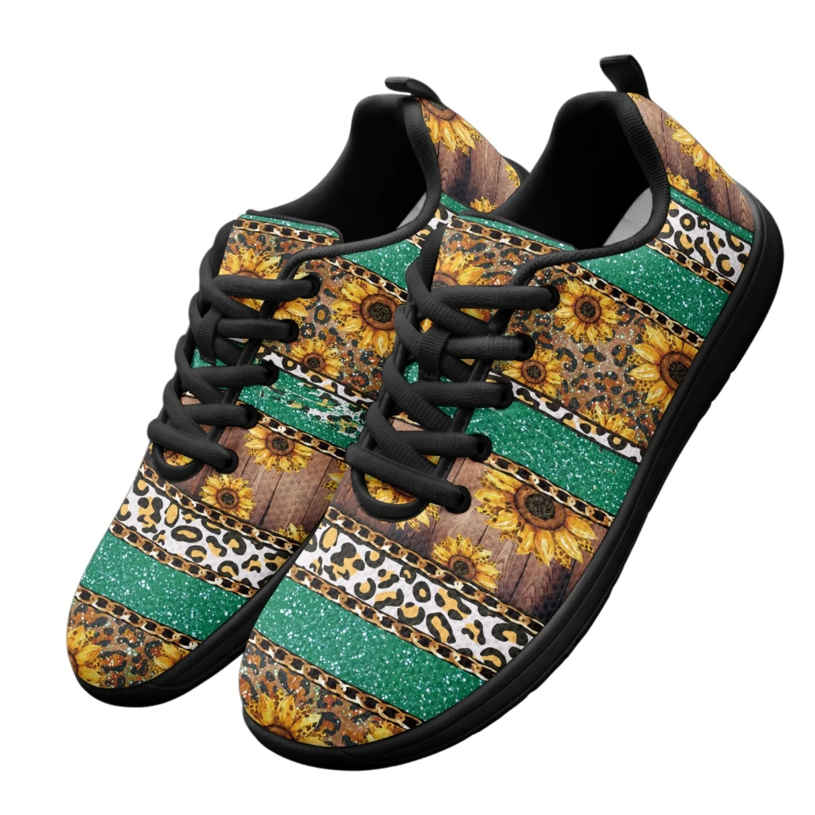 PENSTROLL Sunflower Leopard Mens Walking Shoes Mesh & EVA Low-Top Sneakers Comfortable Barefoot Shoes for Running
