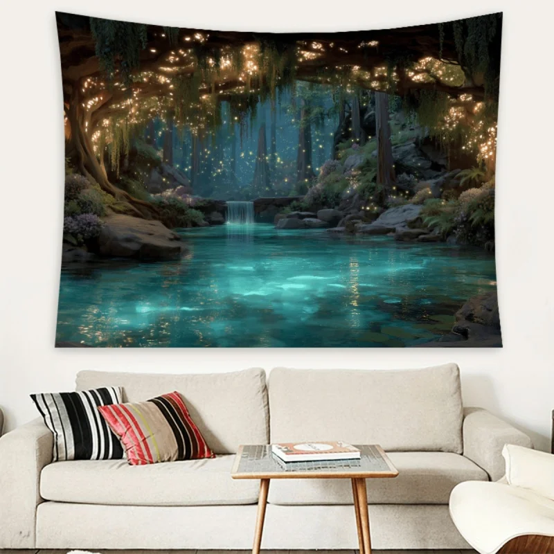 Magic Forest Cave Plant Landscape Tapestry Living Room Office Polyester Fiber Wall Decoration Party Decoration