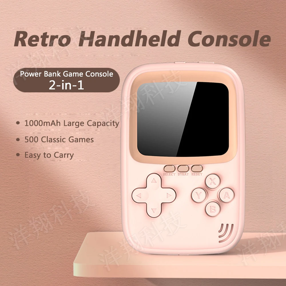 New Dual USB 10000Mah Mini Portable Retro Handheld Game Console Power Bank 500games Handheld Game Player Pink Green Red