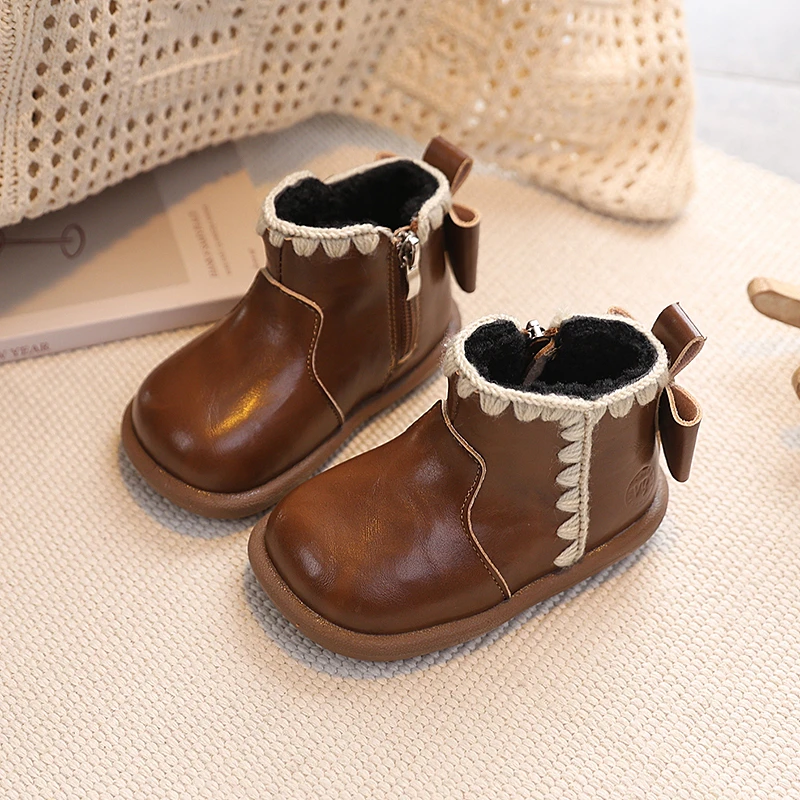 

Милые уличные детские лоскутные хлопковые сапоги, новые зимние детские повседневные теплые ботильоны принцессы, короткие сапоги для девочек на толстой подошве