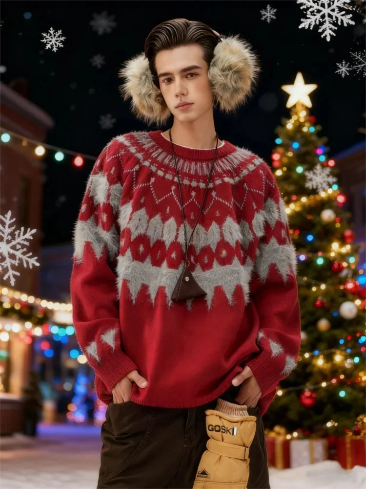 

Мужской вязаный свитер Fair Isle — праздничный жаккардовый дизайн с свободной посадкой для праздничного сезона (дельно нейтральная рождественская коллекция