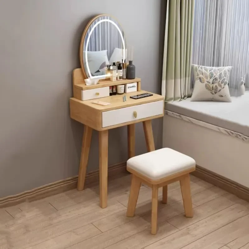 

Nordic Desings Dressing Table Luxury Modern Minimal Storage Dressing Table Lights Stool Tocador Maquillaje Furniture For Bedroom