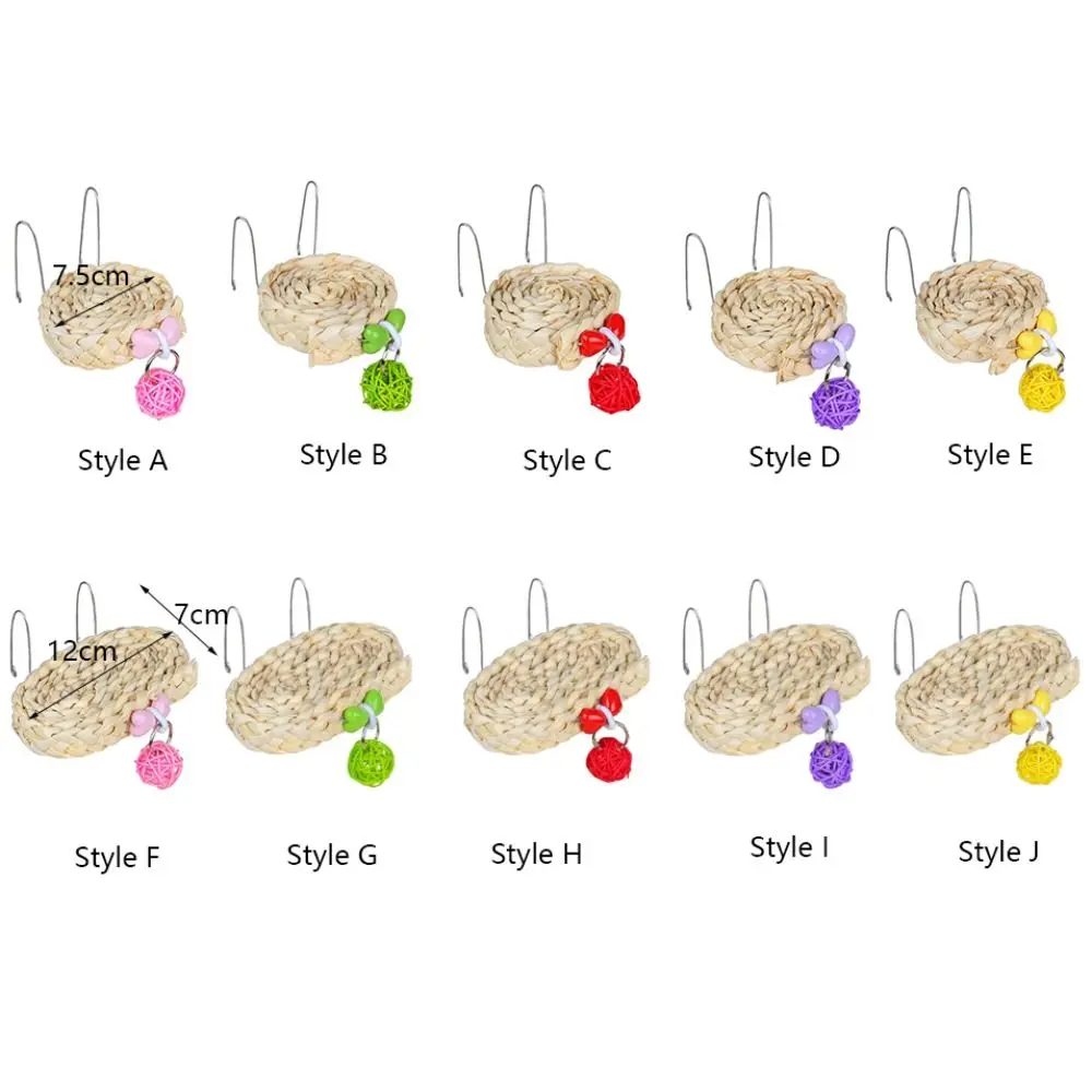 Juguete para masticar pájaros de paja, juguetes tejidos de Color brillante para la dentición de loros con gancho, jaula Natural, juguete colgante para aliviar el aburrimiento