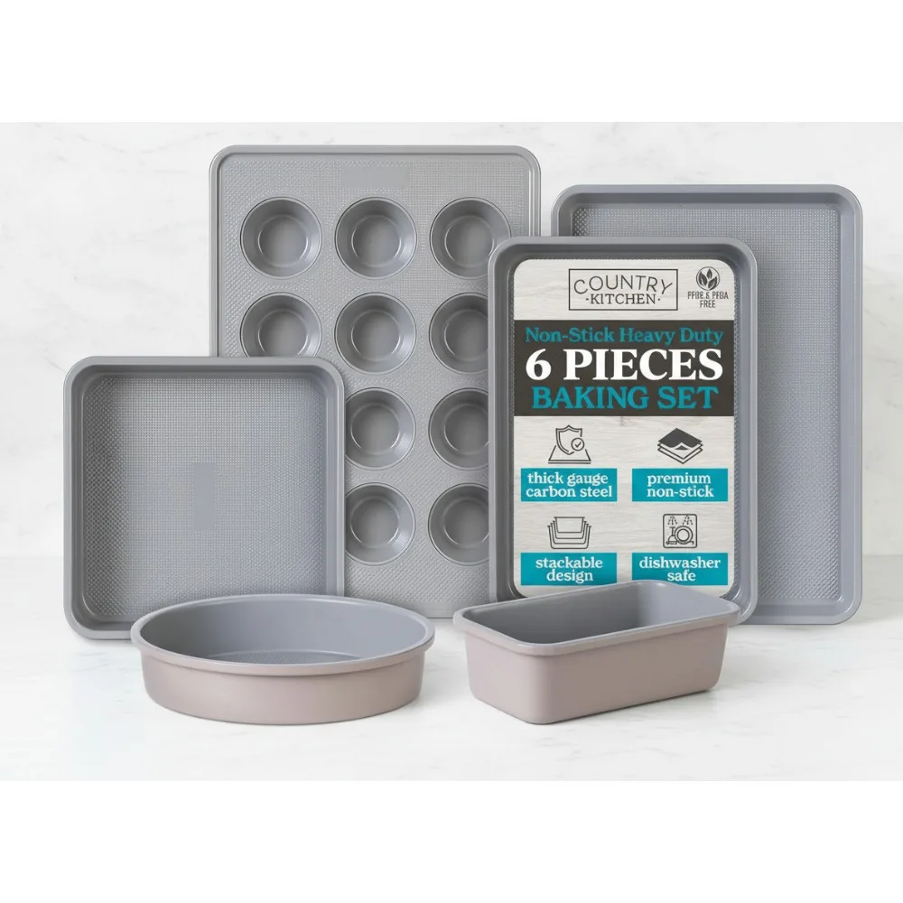 

Nonstick Stackable Bakeware Set 6-Piece - Durable Easy Release Baking Pans for Home Cooks